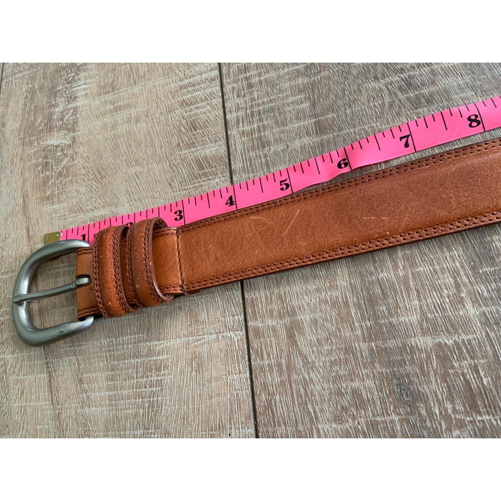 Isd & Taylor Brown Genuine Leather Belt Silver Buckle 5 Holes Size S - C3